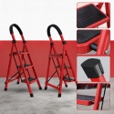 DRABINA DOMOWA 3 STOPNIOWA SKŁADANA STALOWA UNIWERSALNA SCHODKI CZERWOWA