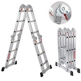 DRABINA PRZEGUBOWA 4x3 ALUMINIOWA SKŁADANA 150KG PODEST 12 STOPNI STANDHEIZ