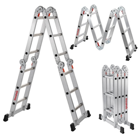 DRABINA PRZEGUBOWA 4x3 ALUMINIOWA SKŁADANA 150KG PODEST 12 STOPNI STANDHEIZ