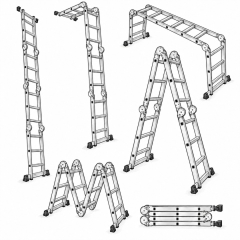 DRABINA PRZEGUBOWA 4x3 ALUMINIOWA SKŁADANA 150KG PODEST 12 STOPNI STANDHEIZ