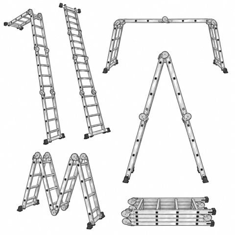 DRABINA PRZEGUBOWA 4x4 WIELOFUNKCYJNA ALUMINIOWA 150KG ROZKŁADANA PODEST