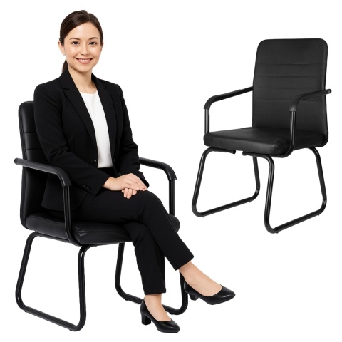 KRZESŁO KONFERENCYJNE BIUROWE CZARNE EKO-SKÓRA NOWOCZESNE ELEGANCKIE 150KG KRZESŁO KONFERENCYJNE BIUROWE CZARNE EKO-SKÓRA NOWOCZESNE ELEGANCKIE 150KG