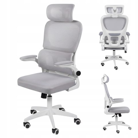 FOTEL BIUROWY OBROTOWY ERGONOMICZNY KRZESŁO BIUROWE OBROTOWE SZARE SIATKA