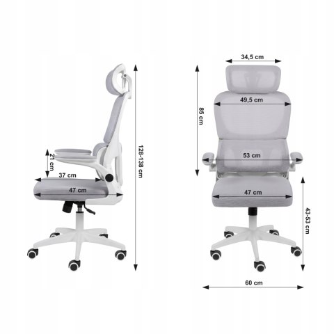 FOTEL BIUROWY OBROTOWY ERGONOMICZNY KRZESŁO BIUROWE OBROTOWE SZARE SIATKA