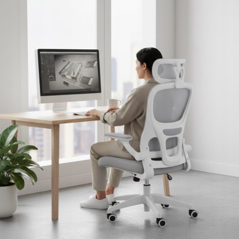 FOTEL BIUROWY OBROTOWY ERGONOMICZNY KRZESŁO BIUROWE OBROTOWE SZARE SIATKA