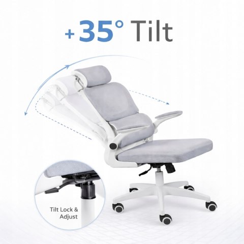 FOTEL BIUROWY OBROTOWY ERGONOMICZNY KRZESŁO BIUROWE OBROTOWE SZARE SIATKA