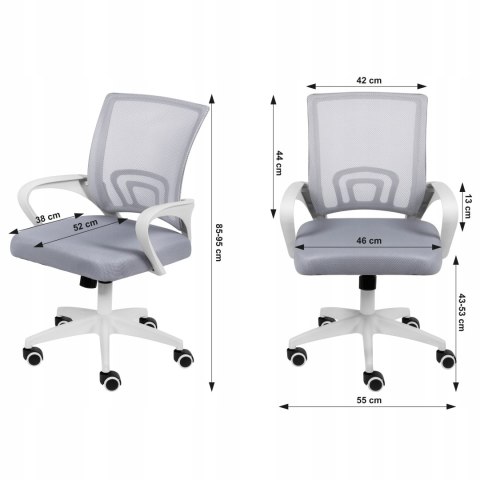 KRZESŁO BIUROWE OBROTOWE MŁODZIEŻOWE MATERIAŁOWE FOTEL DO BIURKA SZARY